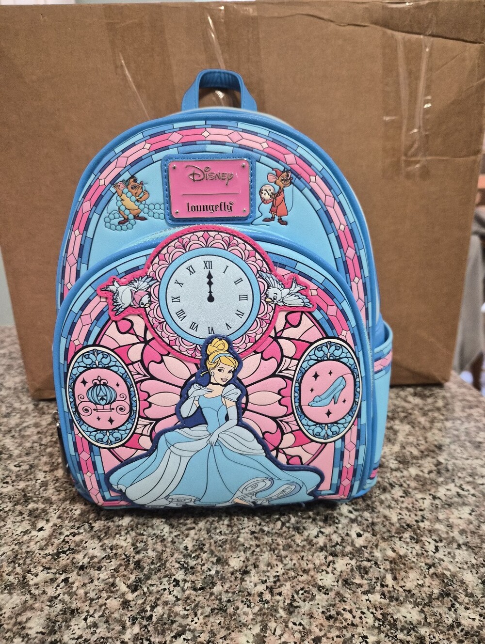 Loungefly Stainglass Cinderella Blue and Pink Mini Backpack